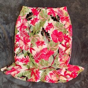 NYCC Tropical Hibiscus Floral Silk Ruffle Hem Women's Skirt - Size Medium
